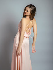 Pink satin cowl dress