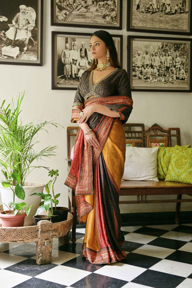 3 color vintage saree