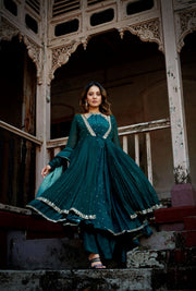 green blue layered flared suit set