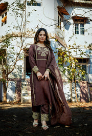 Brown silk maharani dori work suit set
