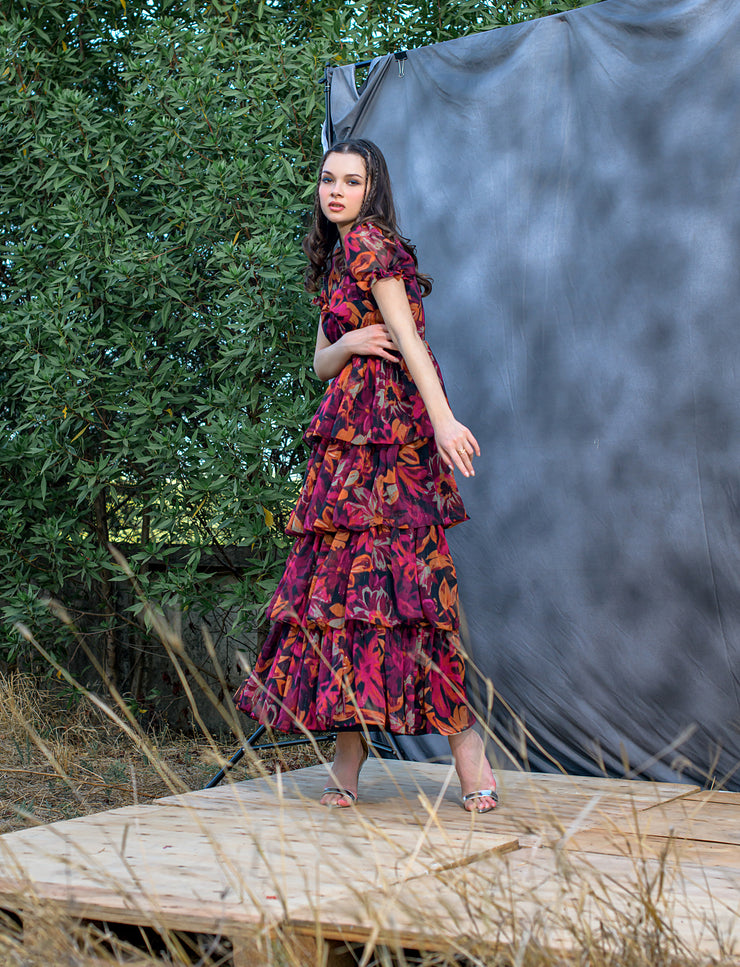 multi color floral print maxi dress