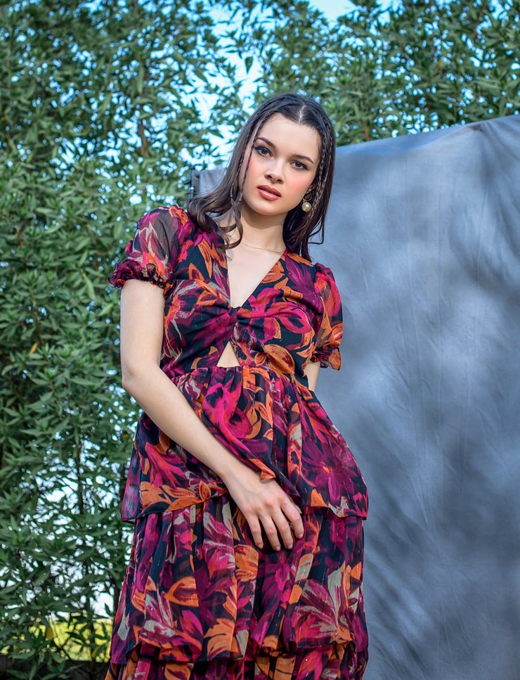 multi color floral print maxi dress