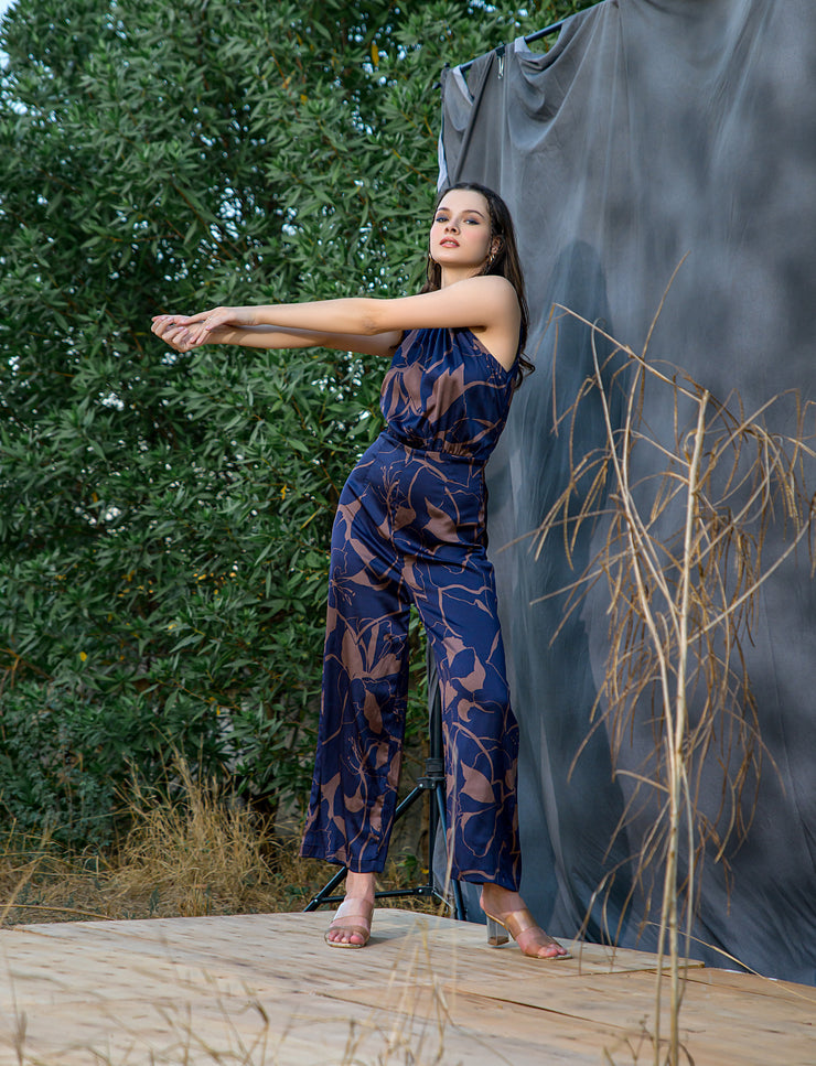 Blue abstract print jumpsuit